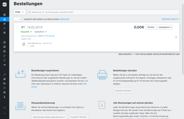 Mini Onlineshop Plugin: Bestellungen, Übersicht