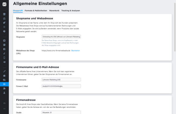 Mini Onlineshop Plugin: Allgemeine Einstellungen