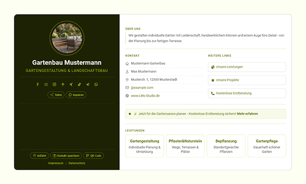 BusinessCard Pro (Visitenkarte) 3 BusinessCard: Muster 1002, Gartenbau/Gartengestaltung