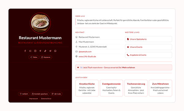 BusinessCard Pro (Visitenkarte) 4 BusinessCard: Muster 1003, Gastronomie/Restaurant