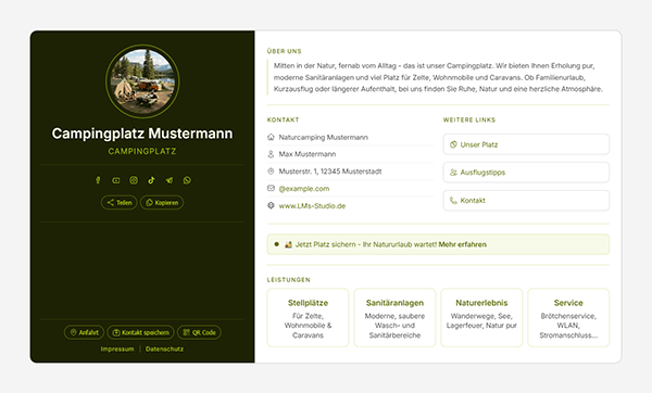 BusinessCard Pro (Visitenkarte) 12 BusinessCard: Muster 1011, Campingplatz